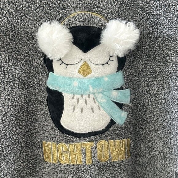 Secret Treasures Womens Grey Sherpa Pullover Night Owl Embroidery L/G 12-14 - Picture 4 of 5